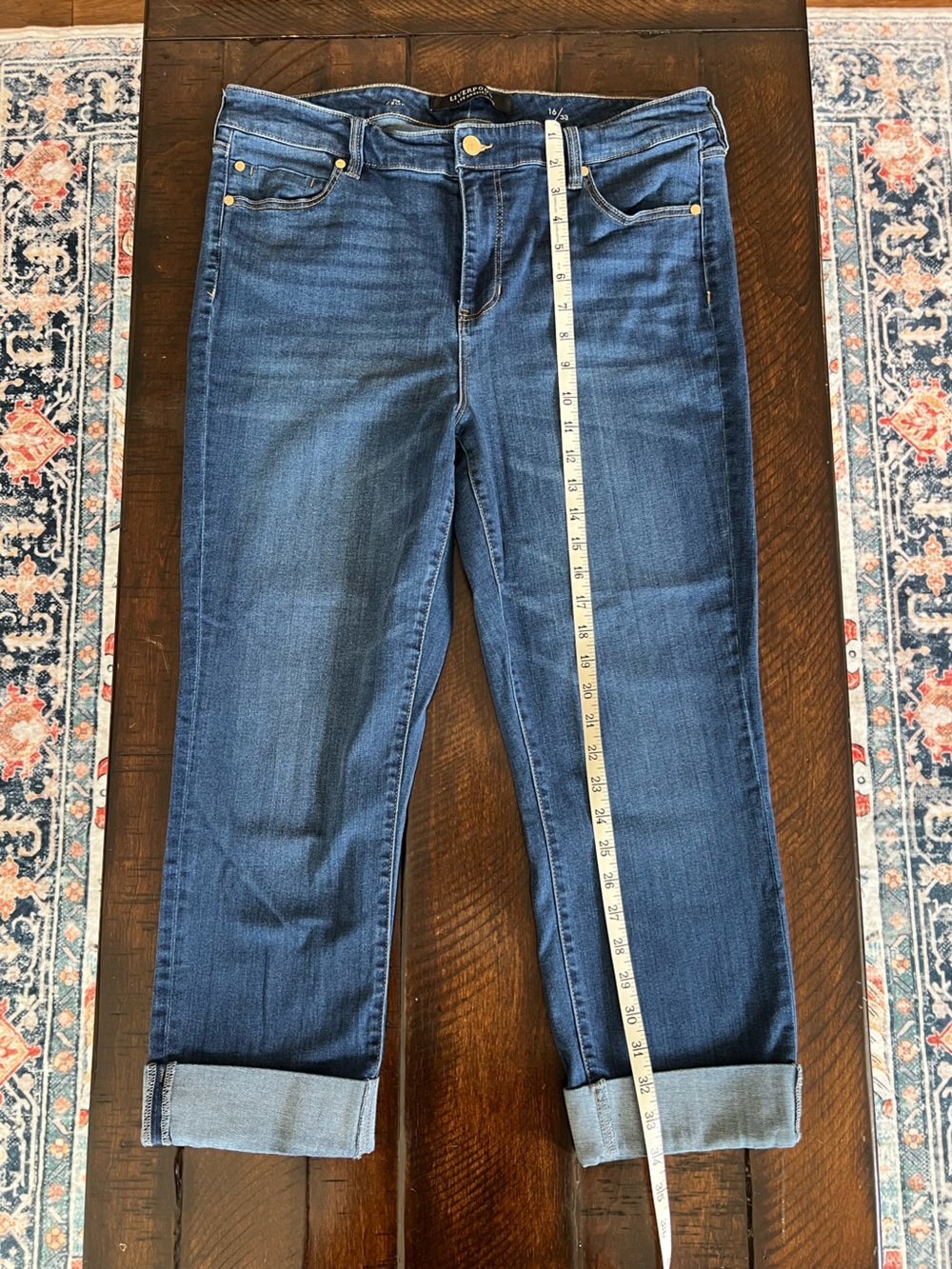 Liverpool L.A. The Crop Cuffed Jeans Women’s 16/33 Dark Wash Stretch Denim - Picture 5 of 11